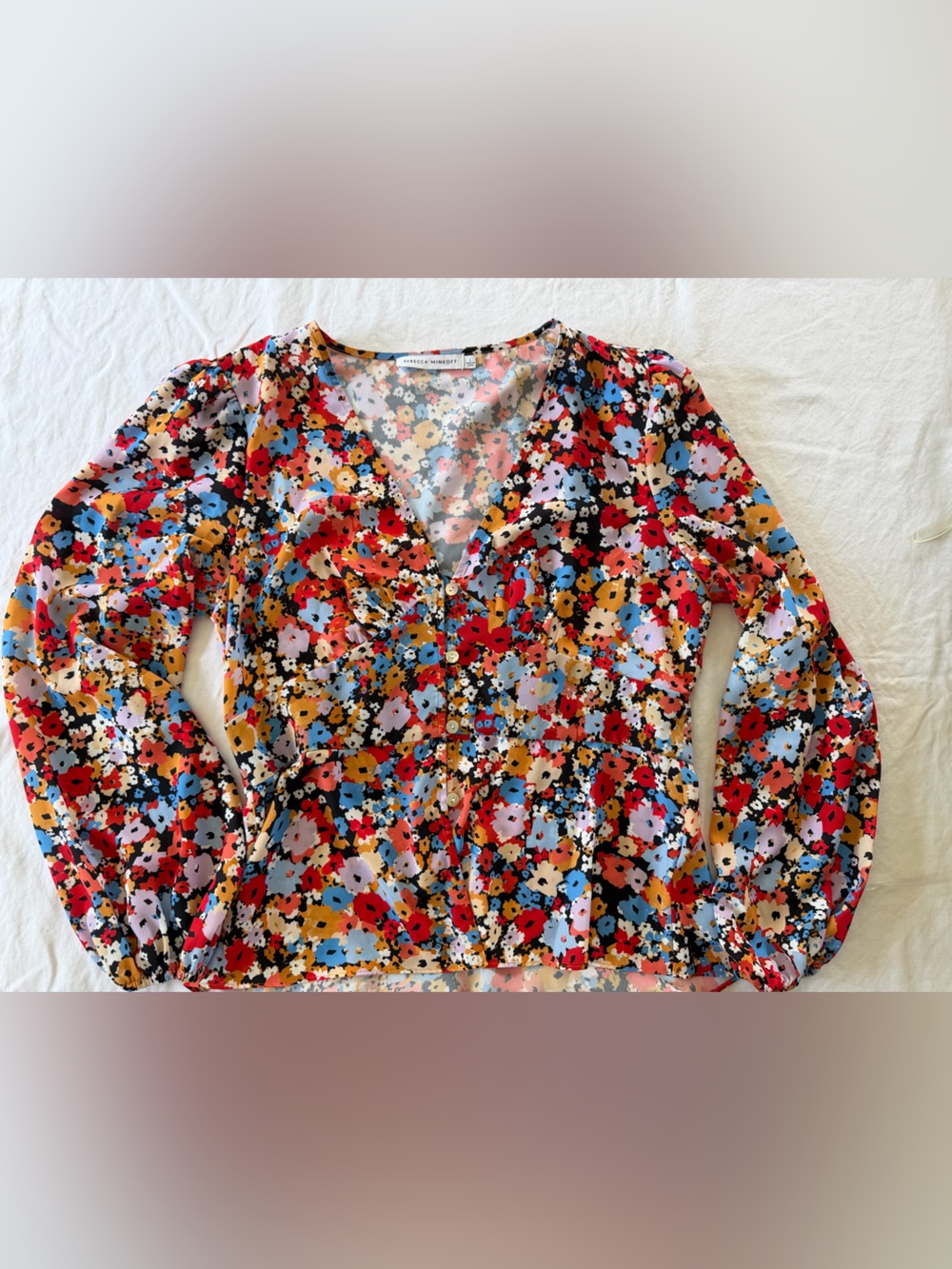 Rebecca Minkoff Multicolor Floral Shirt with Blue and Red Accents